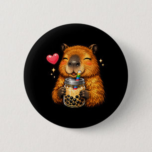 Cute Capybara Kawaii Anime Drinking Bubble Tea 6 Cm Round Badge