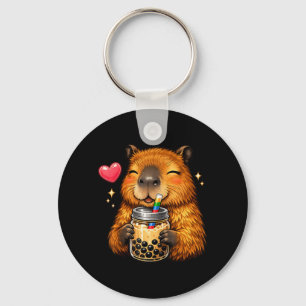 Cute Capybara Kawaii Anime Drinking Bubble Tea Key Ring