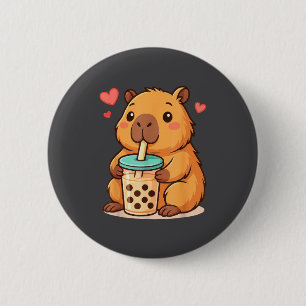 Cute Capybara Kawaii Anime Drinking Bubble Tea Lov 6 Cm Round Badge