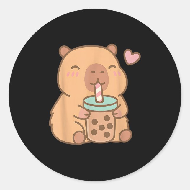 Cute Capybara Kawaii Anime Drinking Bubble Tea Lov Classic Round Sticker (Front)