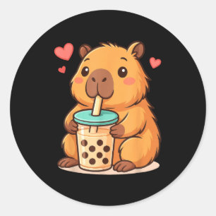 Cute Capybara Kawaii Anime Drinking Bubble Tea Lov Classic Round Sticker