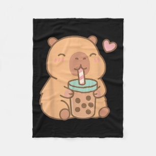 Cute Capybara Kawaii Anime Drinking Bubble Tea Lov Fleece Blanket