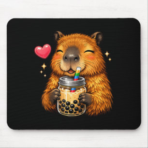 Cute Capybara Kawaii Anime Drinking Bubble Tea Mouse Pad