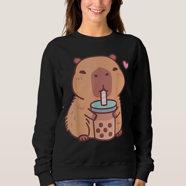 Cute Capybara Kawaii Anime Drinking Bubble Tea Sweatshirt (Front)