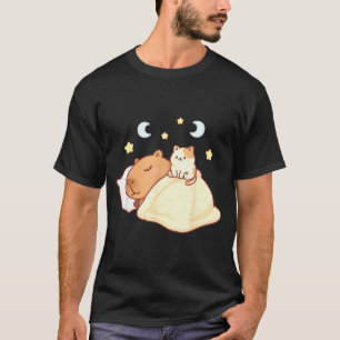 Cute Capybara Kawaii Sleep Pajamas Sleepybara Cat  T-Shirt