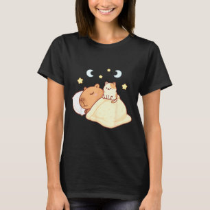 Cute Capybara Kawaii Sleep Pajamas Sleepybara Cat  T-Shirt