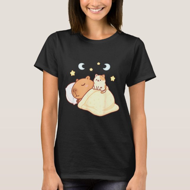 Cute Capybara Kawaii Sleep Pajamas Sleepybara Cat  T-Shirt (Front)
