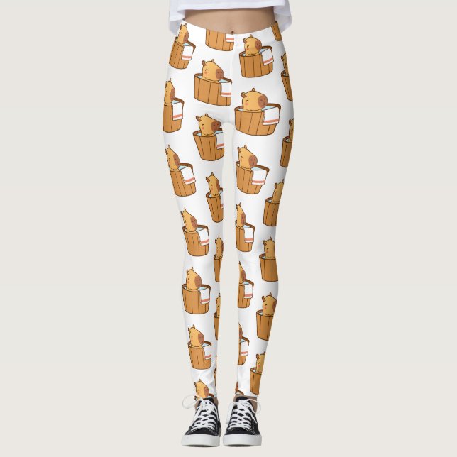 Cute Capybara Leggings – Fun Animal Print Yoga  (Front)