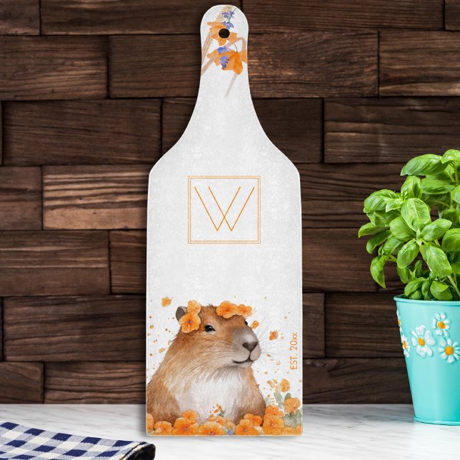 Cute Capybara Lover Gift Personalised Monogram Cutting Board (Creator Uploaded)