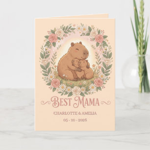 Cute Capybara Mother's Day Floral Wreath Card