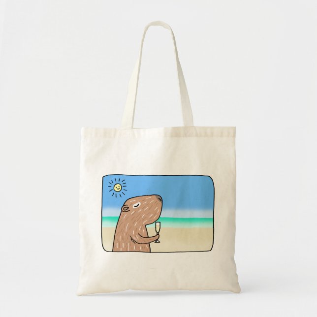 Cute Capybara on Beach Chilling out Capybara  Tote Bag (Front)