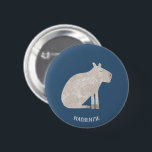 Cute Capybara Personalised 6 Cm Round Badge<br><div class="desc">A fun watercolor capybara on a teal green background for animal and wildlife lovers.  Original art by Nic Squirrell. Change or remove the name text to personalise.</div>