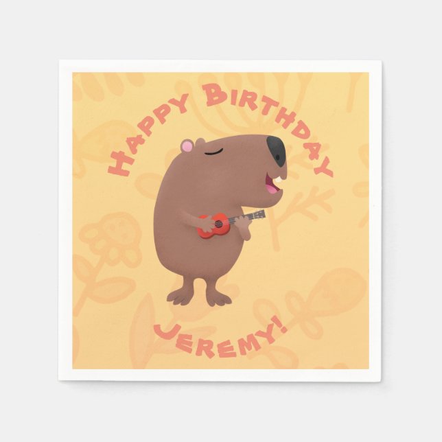 Cute capybara personalised birthday cartoon napkin (Front)
