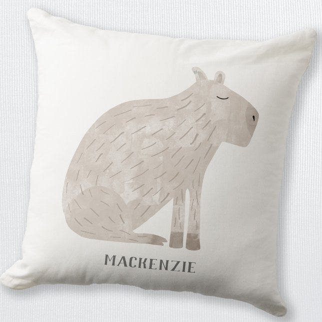 Cute Capybara Personalised Cushion (Personalized name capybara throw pillow for animal lovers)