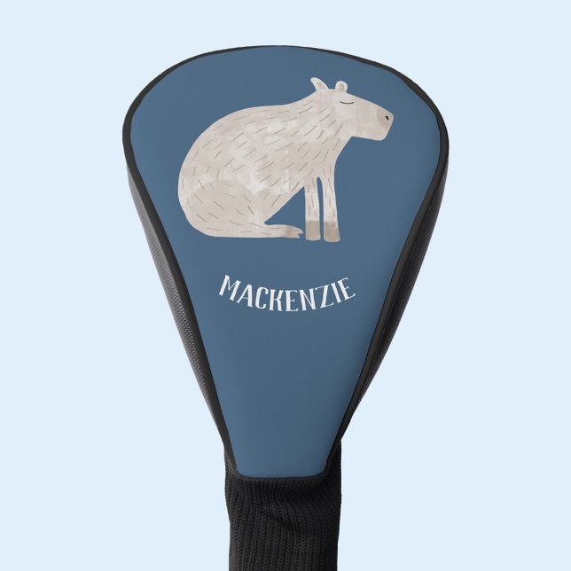 Cute Capybara Personalised Golf Head Cover (Cute Capybara personalized custom name golf head cover)
