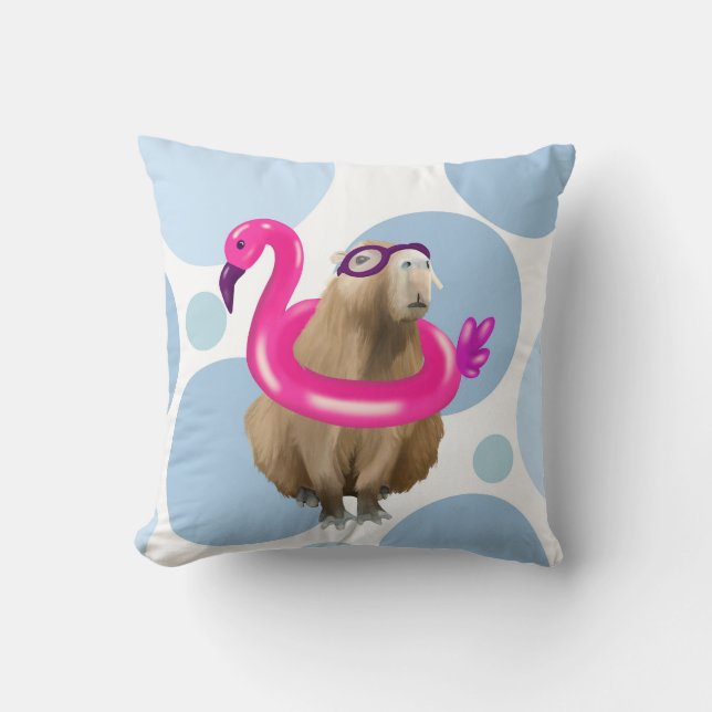 Cute Capybara Pink Flamingo Pool Party Cushion (Front)
