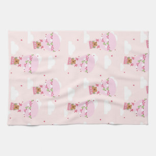 Cute Capybara Pink Hot Air Balloon Apron Tea Towel