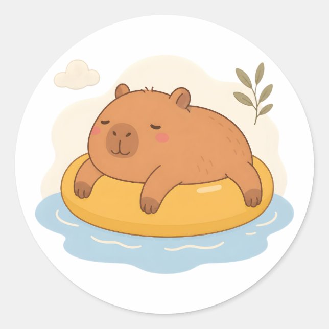 Cute Capybara Pool Float Summer Chill Sticker (Front)