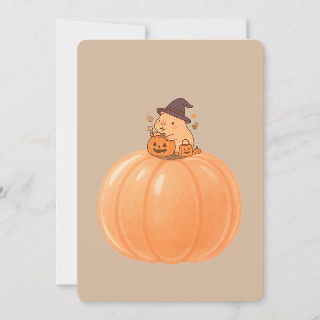 Cute Capybara Pumpkin Halloween Card (Front)