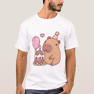 Cute Capybara Rainbow Birthday Cake And Balloon T-Shirt
