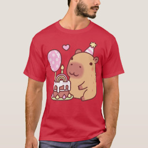 Cute Capybara Rainbow Birthday Cake And Balloon T-Shirt