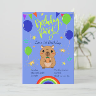Cute Capybara Rainbow Birthday Party Invitation
