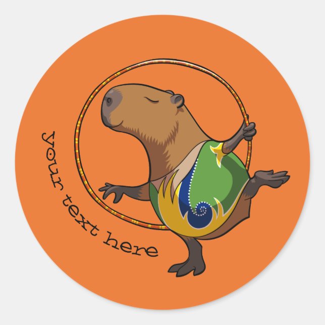 Cute Capybara Rhythmic Gymnastics Hoop Cartoon Classic Round Sticker (Front)