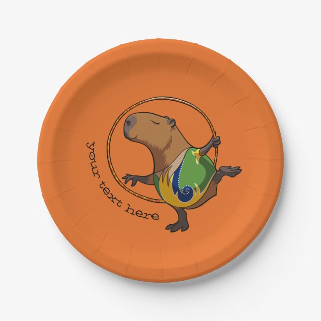 Cute Capybara Rhythmic Gymnastics Hoop Cartoon Paper Plate (Front)