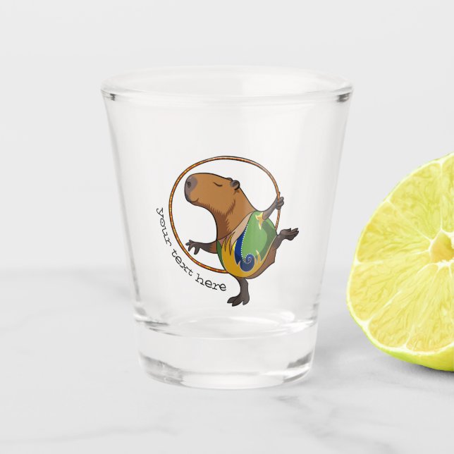 Cute Capybara Rhythmic Gymnastics Hoop Cartoon Shot Glass (Front)