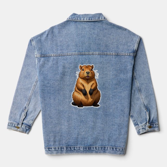 Cute Capybara Rodent Animal Illustration Denim Jacket (Back)