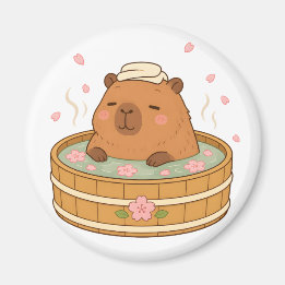 Cute Capybara Sakura Onsen Cherry Blossom Magnet