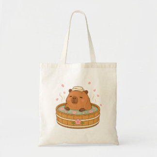 Cute Capybara Sakura Onsen Cherry Blossom Tote Bag