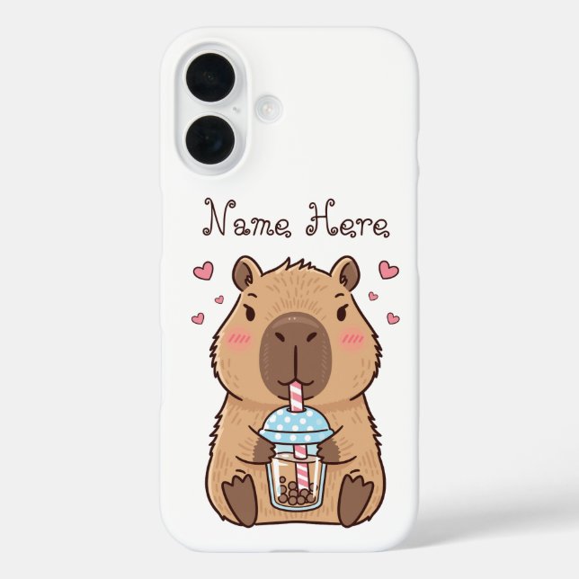 Cute Capybara Sipping Boba Tea Case-Mate iPhone Case (Back)