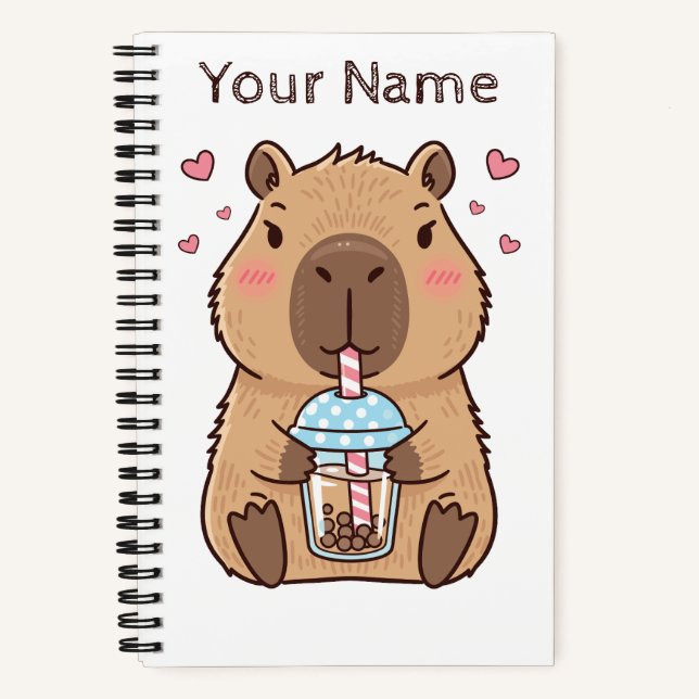 Cute Capybara Sipping Boba Tea Notebook (Front)