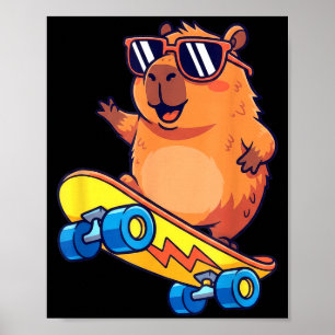 Cute Capybara Skateboarding Chill Animal Lover Art Poster