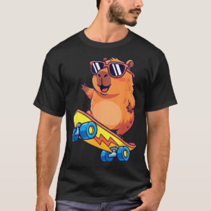 Cute Capybara Skateboarding Chill Animal Lover Art T-Shirt