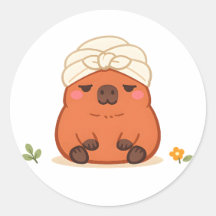 Cute Capybara Spa Day Towel Turban Sticker