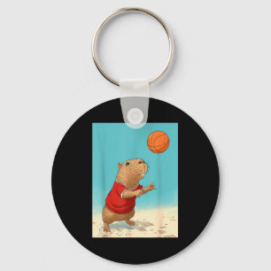 Cute Capybara Sports Funny Basketball Design Key Ring