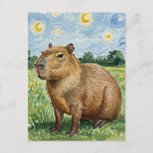 Cute Capybara Starry Night van Gogh Postcard