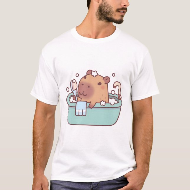 Cute Capybara Taking A Bath In Bathtub T-Shirt (Front)