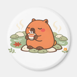 Cute Capybara Tea Time Onsen Hot Spring Magnet
