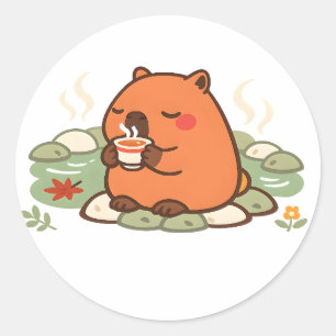 Cute Capybara Tea Time Onsen Hot Spring Sticker