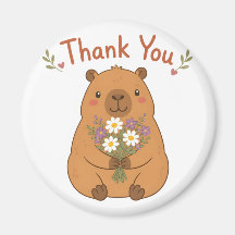 Cute Capybara Thank You Wildflowers Magnet
