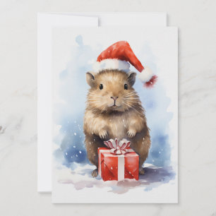 Cute Capybara Winter Christmas Watercolor Invitation