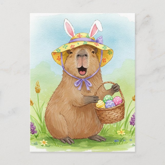 Cute Capybara with Easter Eggs Postcard (Front)