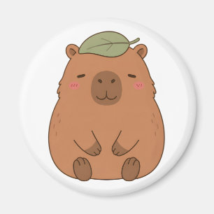 Cute Capybara With Green Leaf On Head Magnet