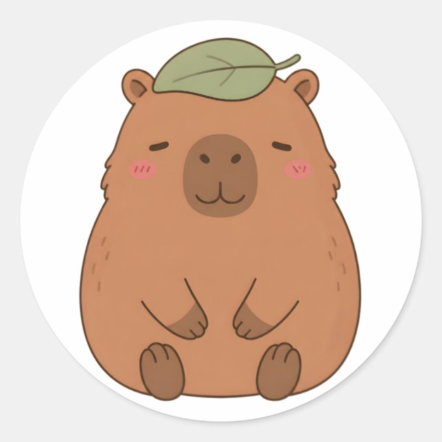 Cute Capybara With Green Leaf On Head Sticker (Front)