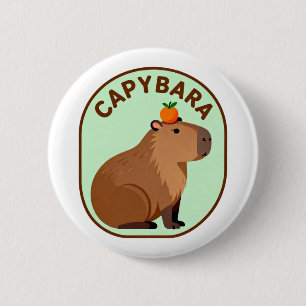 Cute Capybara with Orange On Head Funny Animal 6 Cm Round Badge