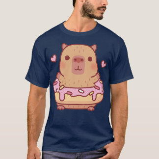Cute Capybara With Pink Frosting Doughnut T-Shirt