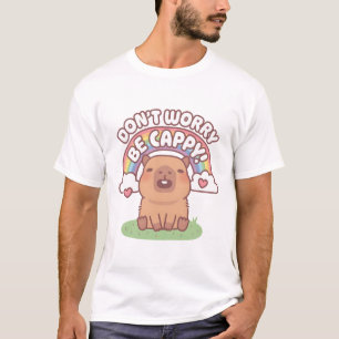Cute Capybara With Rainbow Don't Worry Be Cappy Qu T-Shirt